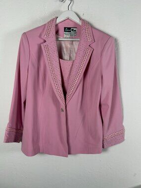 Ben Marc International Womens Size 16 Pink Rhinestone Beaded Formal Suit Blazer